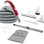 Cyclo Vac electric attachment kit with 110/24V hose, Super Luxe 12-inch floor brush, telescopic wand, and premium cleaning accessories