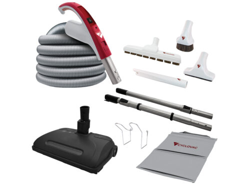 Cyclo Vac cleaning package with exclusive 110/24V hose, electric powerhead, Super Luxe floor brush, and premium cleaning accessories
