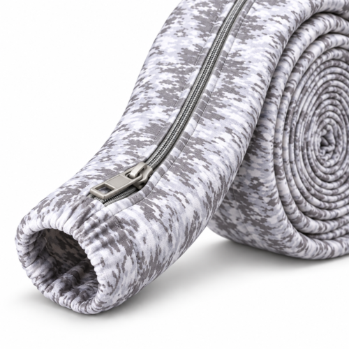 Rolled central vacuum hose cover with zipper in grey pattern